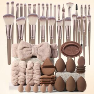 Professional Makeup Tools Set, 54pcs/set Cosmetic Brush & Sponge & Puff & Headband & Brush Cleaning Bowl Set